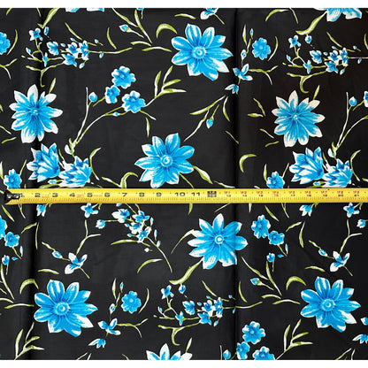 African Print Fabric/ Ankara - Black, Blue, Green 'Omo Blue Petals,’ 1 YARD