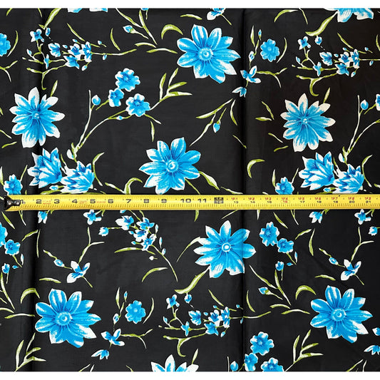 African Print Fabric/ Ankara - Black, Blue, Green 'Omo Blue Petals,’ 1 YARD