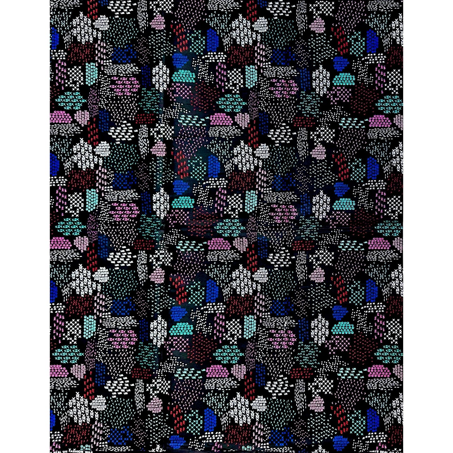 African Print Fabric/Ankara - Black, Blue, Red, Pink "Stitched by Memory" Design, YARD or WHOLESALE