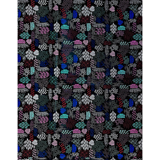 African Print Fabric/Ankara - Black, Blue, Red, Pink "Stitched by Memory" Design, YARD or WHOLESALE