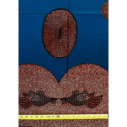 African Print Fabric/ Ankara - Blue, Brown ‘Ceremonial Markings' Design, 1 YARD