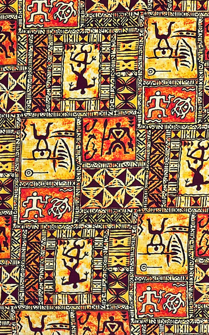 African Print Fabric/ Ankara - Orange, Brown 'The Story Wall', YARD OR WHOLESALE