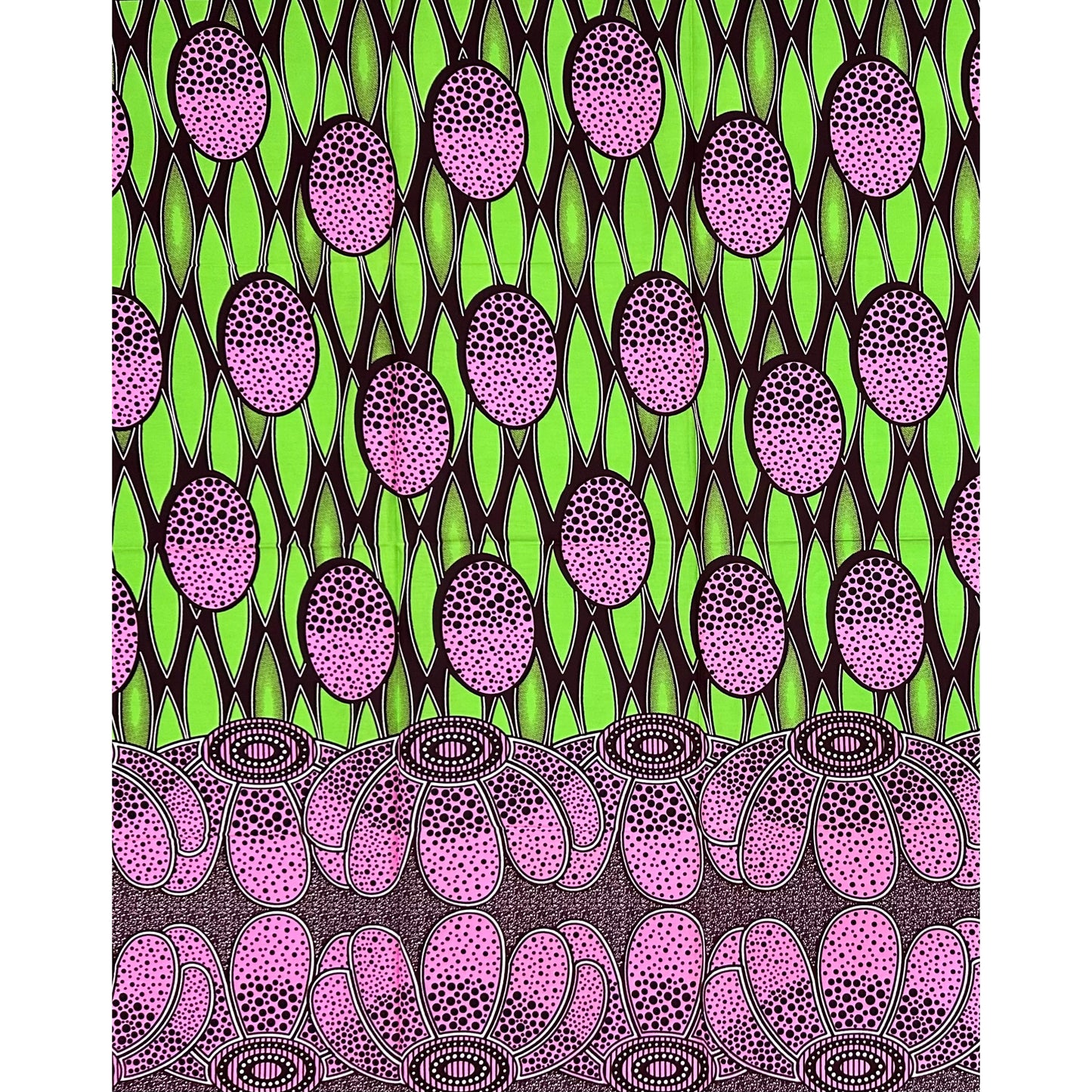 African Print Fabric/Ankara - Pink, Green, Brown "Onipa" Design, 1 Yard