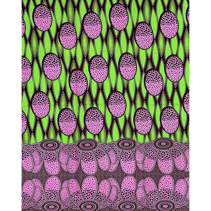 African Print Fabric/Ankara - Pink, Green, Brown "Onipa" Design, 1 Yard