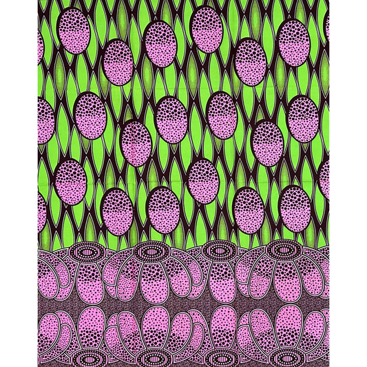 African Print Fabric/Ankara - Pink, Green, Brown "Onipa" Design, 1 Yard