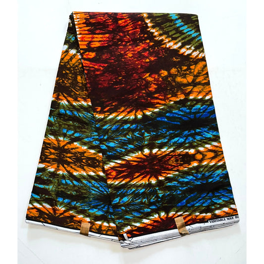 African Print Fabric/ Ankara - Orange, Blue, Green, Brown 'Make A Splash', YARD OR WHOLESALE