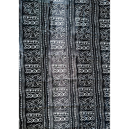 African Print, Satin Fabric - Black, White "Meroitic Chapter", Per Yard or Wholesale