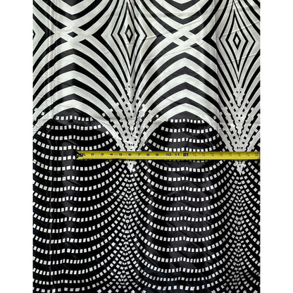 African Print, Satin Fabric- Black, White "Lalibela Heights", Yard or Wholesale