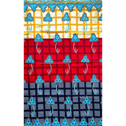 African Print Fabric/ Ankara - Gray, Red, Blue, Yellow “Buki Color Block ”, Per Yard or Wholesale