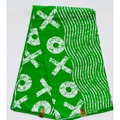 African Print Fabric/ Ankara - Green, White 'XOXO', Per Yard or Wholesale