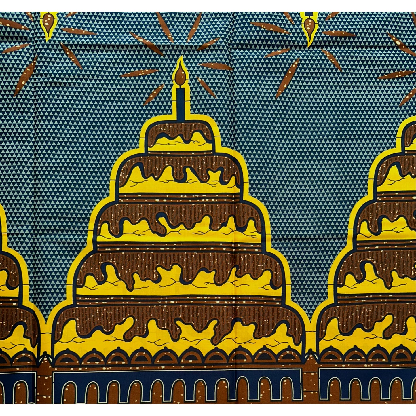 African Print Fabric/ Ankara - Gray, Yellow, Blue, Brown 'Make A Wish', YARD or WHOLESALE