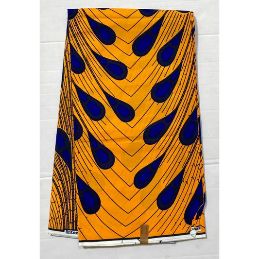 African Print Fabric/ Ankara - Marigold & Blue 'Rain Burst', Yard or Wholesale