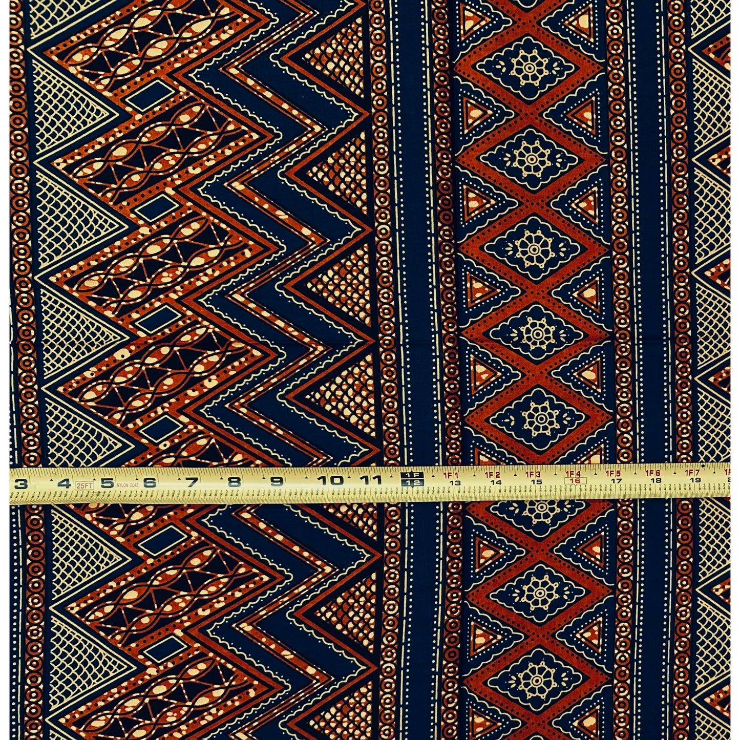 African Print Fabric/ Ankara - Brown, Navy "Zigzag Palava", 1 Yard