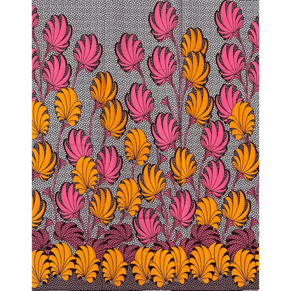 African Print Fabric/ Ankara - Orange, Pink 'Kemi Bloom,' YARD