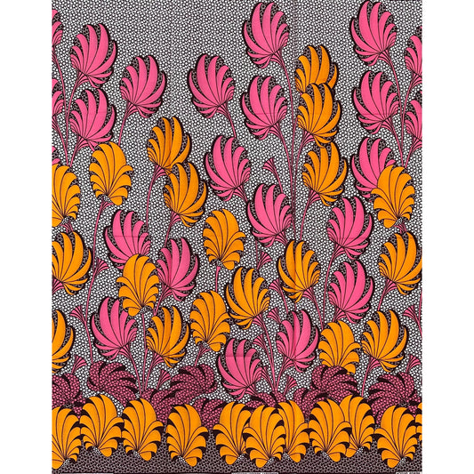 African Print Fabric/ Ankara - Orange, Pink 'Kemi Bloom,' YARD