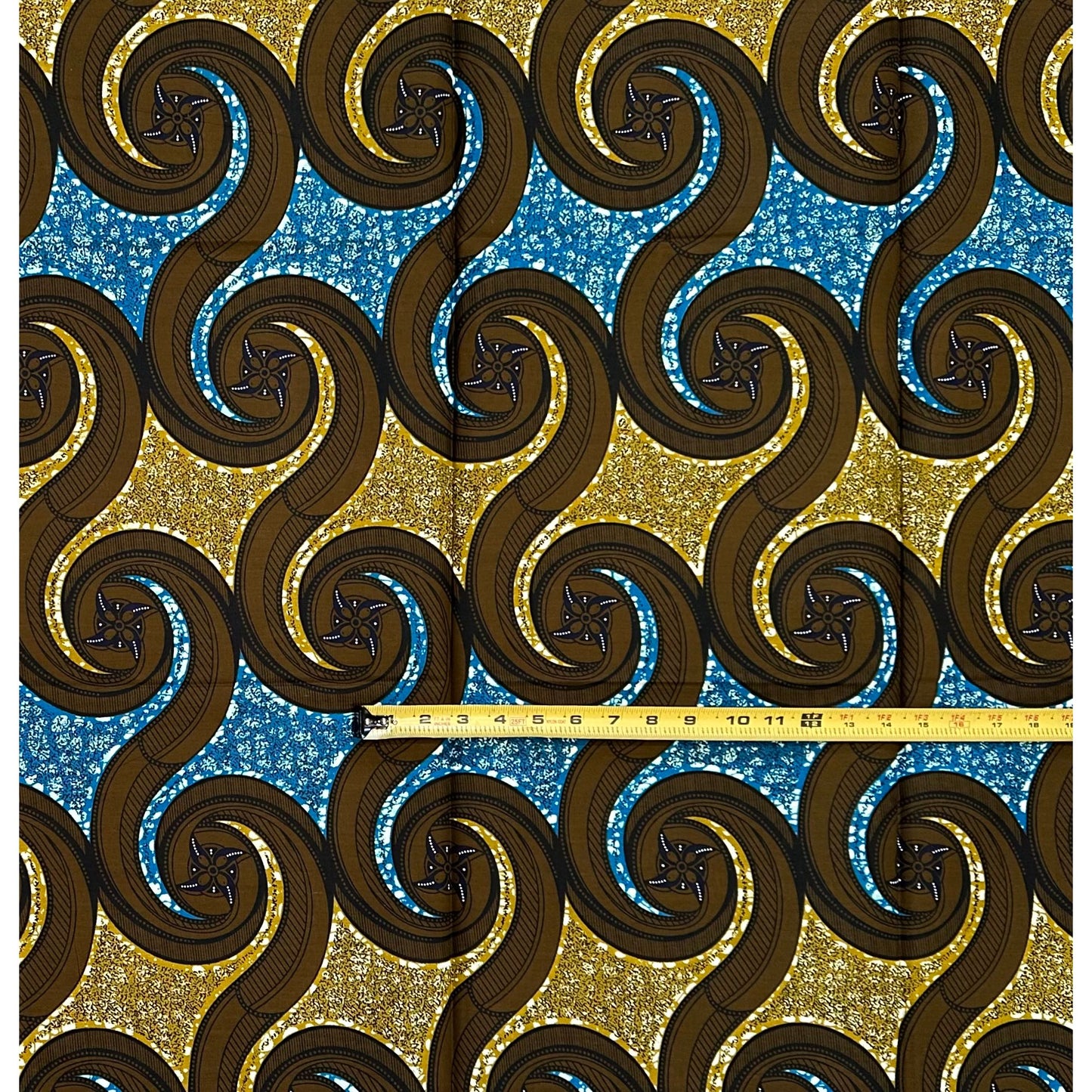 African Print Fabric/ Ankara - Blue, Brown ‘Aṣẹ̀rọ̀' Design, 1 YARD