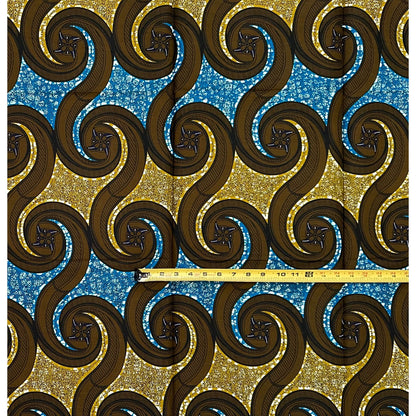 African Print Fabric/ Ankara - Blue, Brown ‘Aṣẹ̀rọ̀' Design, 1 YARD