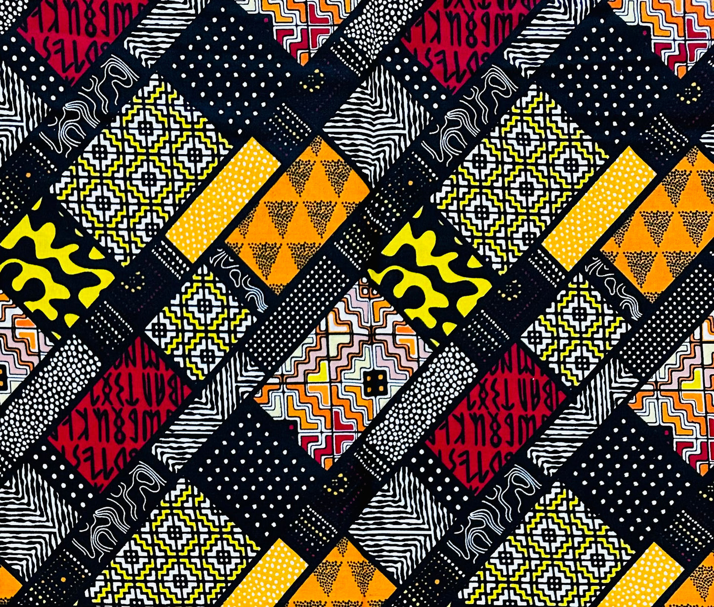 African Print Fabric/ Ankara - Red, Black, Yellow, Orange 'Omenala Code' Design, YARD or WHOLESALE