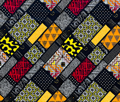 African Print Fabric/ Ankara - Red, Black, Yellow, Orange 'Omenala Code' Design, YARD or WHOLESALE