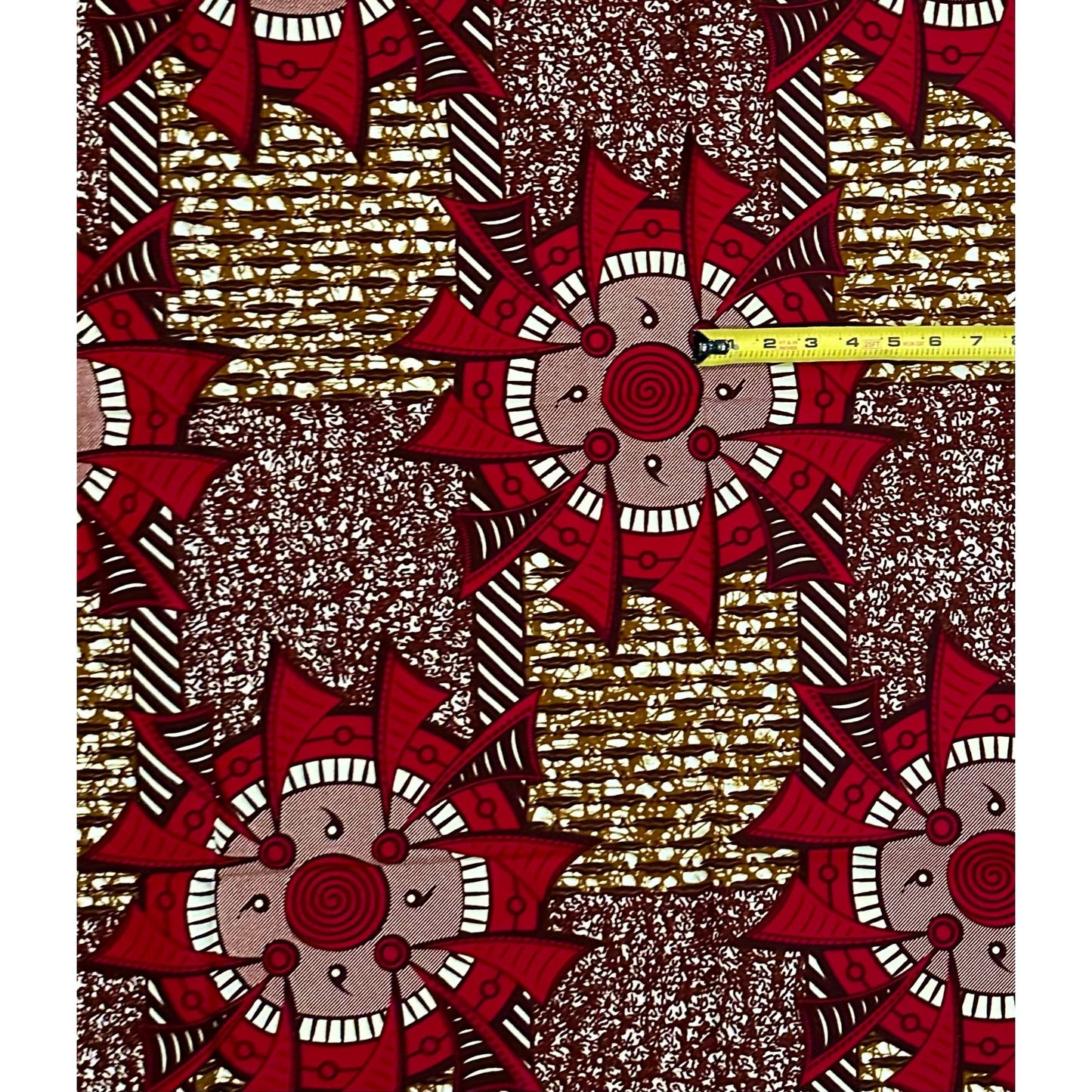 African Print Fabric/ Ankara - Red, Brown ‘Ella', 1 Yard