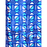 African Print, Satin Fabric- Blue, White, Beige "Nonye", Per Yard