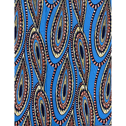 African Print Fabric/ Ankara - Blue, Orange Yellow 'Chairman’s Convoy', YARD or WHOLESALE