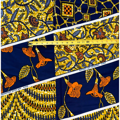 African Print Fabric/ Ankara - Blue, Brown, Orange, White 'Kolawole', YARD or WHOLESALE