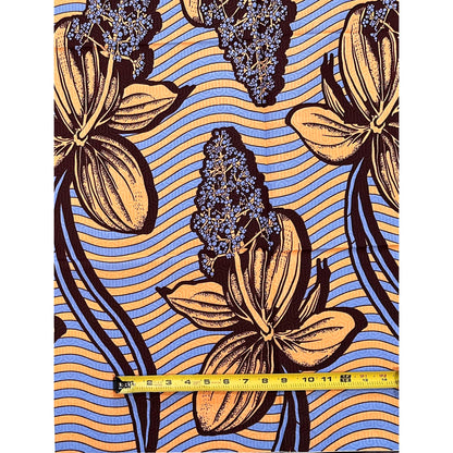 African Print Fabric/ Ankara - Apricot, Blue, Brown “Igi Aṣẹ Bloom” Design, YARD