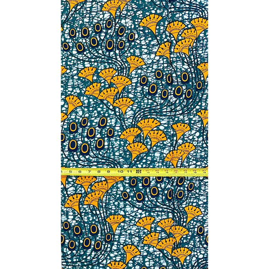 African Print Fabric/ Ankara - Slate, Orange 'She Grew Through It,’ 1 YARD