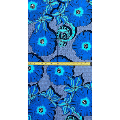 African Print Fabric/ Ankara - Blue, Gray, Black 'Daughter of Mami Wata', 1 Yard