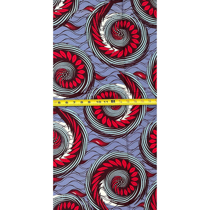 African Print Fabric/ Ankara - Gray, Blue, Red, Brown "Nkemjika" Design, Yard