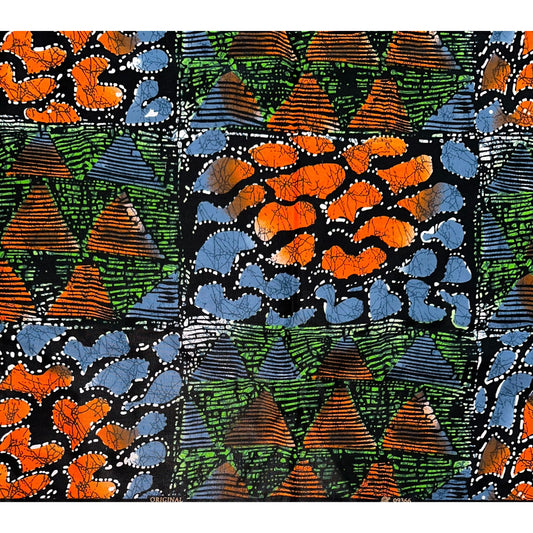 African Print Fabric/ Ankara - Orange, Green, Gray‘Moxxie,' YARD or WHOLESALE