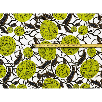 African Print Fabric/ Ankara - Green, Brown, Cream ‘Agama Sunspots' Design, 1 YARD