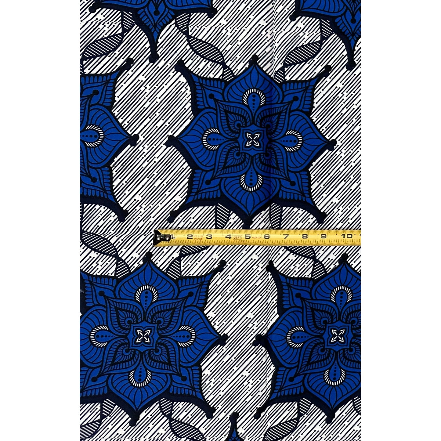 African Print Fabric/Ankara - Blue, White "Indigo Lotus" Design