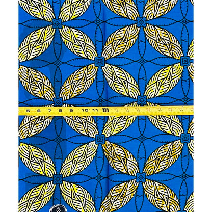 African Print Fabric/ Ankara - Blue, Brown, Yellow ‘Kalo Circuit' Design, 1 YARD