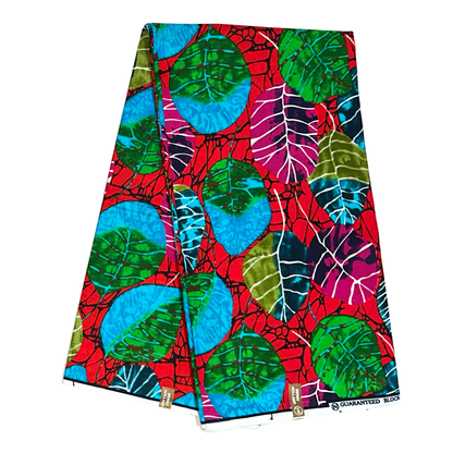 African Print Fabric/ Ankara - Red, Green, Blue, Magenta 'Red Earth, Green Life' Design, YARD or WHOLESALE