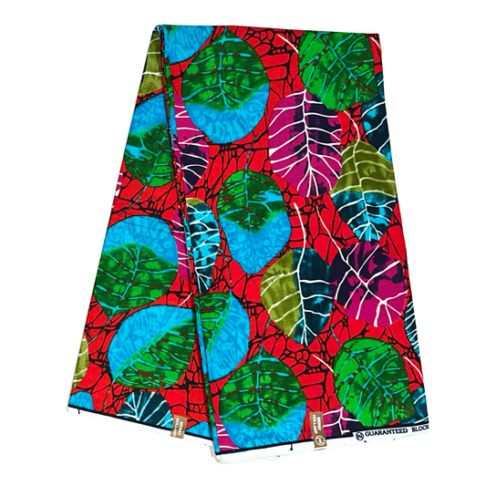 African Print Fabric/ Ankara - Red, Green, Blue, Magenta 'Red Earth, Green Life' Design, YARD or WHOLESALE