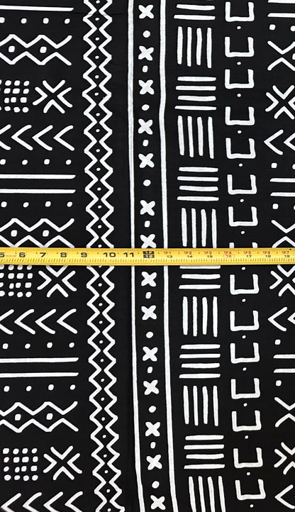 African Print Fabric/ Ankara - Black, White 'Kokoroko', Per Yard or Wholesale