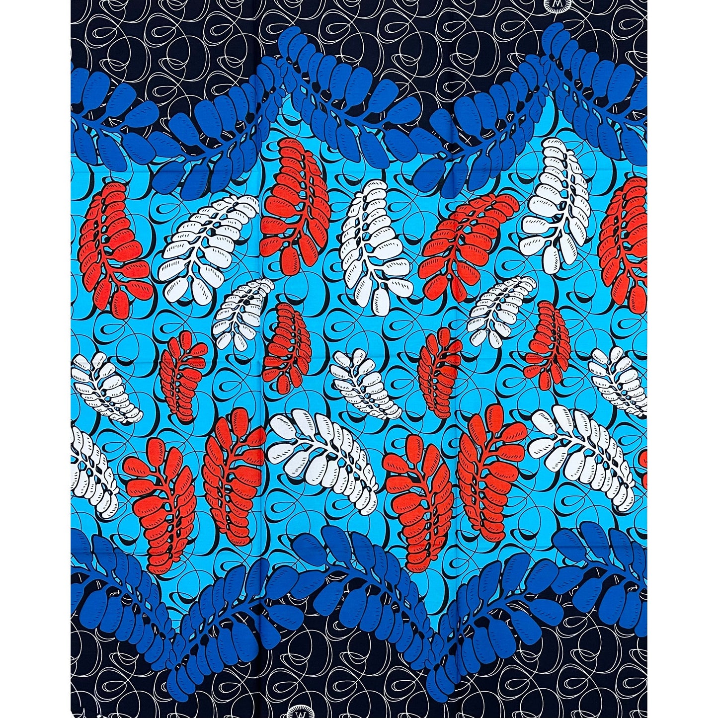 African Print Fabric/ Ankara - Blue, Orange "River Canopy", YARD or WHOLESALE
