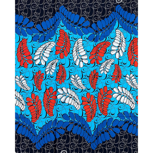 African Print Fabric/ Ankara - Blue, Orange "River Canopy", YARD or WHOLESALE