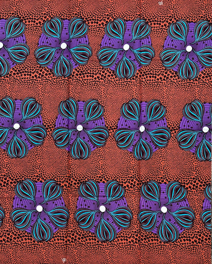 African Print Fabric/ Ankara - Shades of Brown, Purple, Blue ‘Auntie Kemi Arrives' Design, 1 YARD