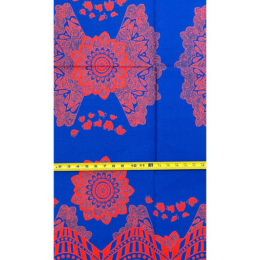 African Print Fabric/ Ankara - Blue, Orange 'Homage to Kano', 1 YARD