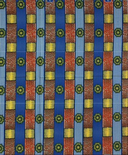 African Print Fabric/ Ankara - Brown, Blue, Yellow 'Journey of Kings', 1 YARD