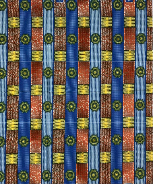 African Print Fabric/ Ankara - Brown, Blue, Yellow 'Journey of Kings', 1 YARD