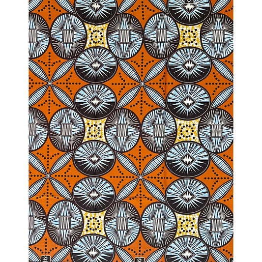 African Print Fabric/ Ankara - Shades of Brown, Blue ‘Ilé Compass' Design, 1 YARD