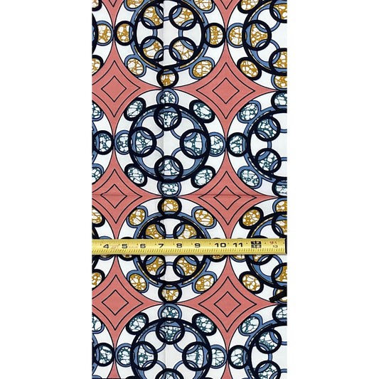 African Print Fabric/ Ankara - Pink, Gray, Navy, Brown 'Circle of Grace', 1 YARD