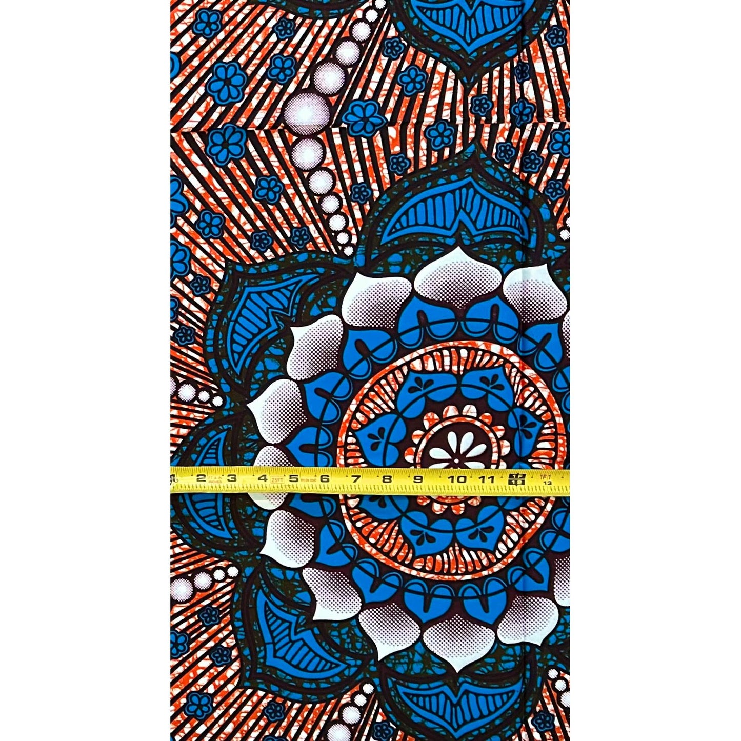 African Print Fabric/ Ankara - Blue, Sienna ‘Joy in Full Bloom' Design, 1 YARD