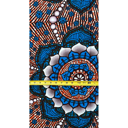 African Print Fabric/ Ankara - Blue, Sienna ‘Joy in Full Bloom' Design, 1 YARD