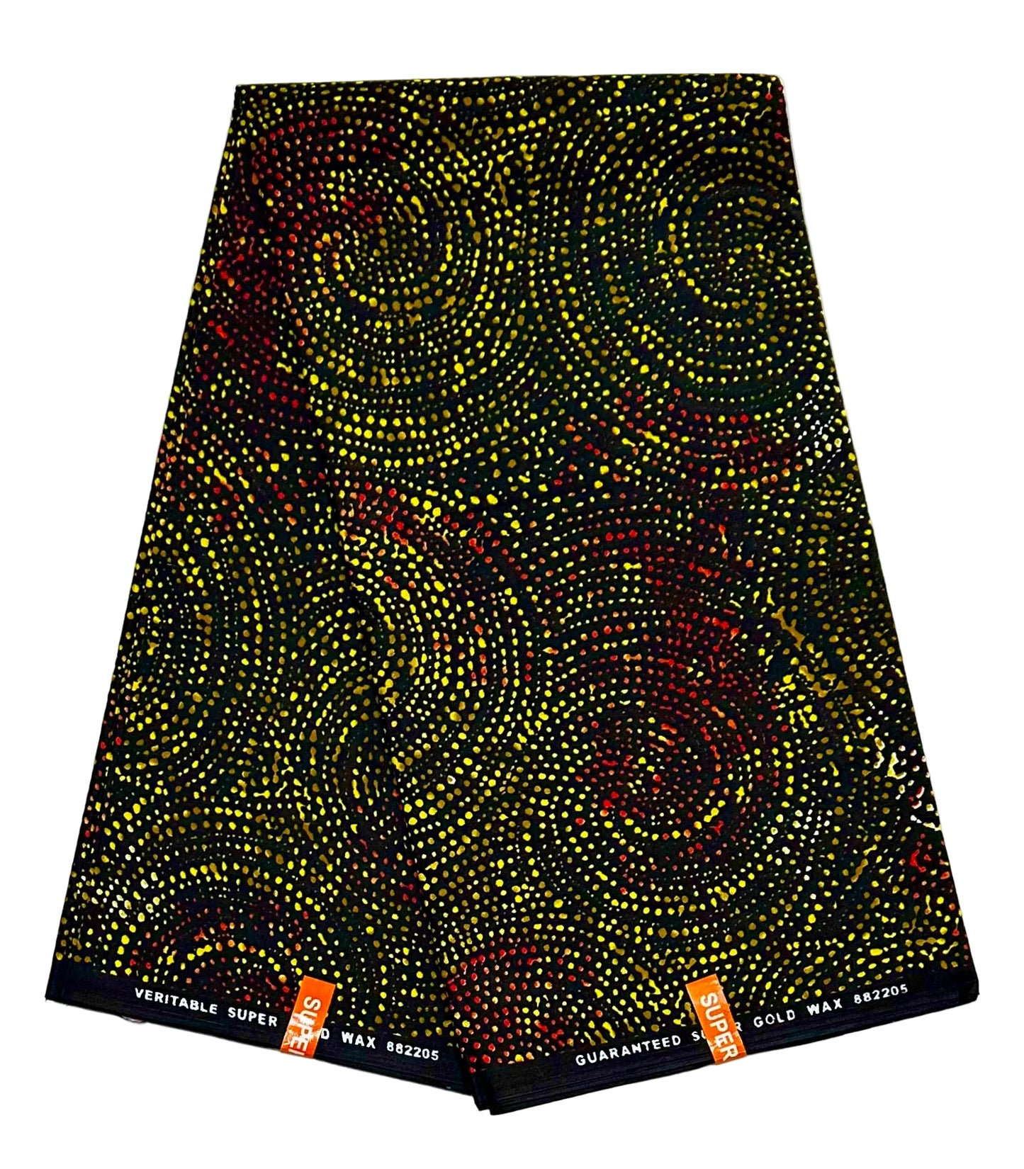 African Print Fabric/ Ankara - Black, Yellow, Red, Orange 'Onyx Aurora' Design, YARD or WHOLESALE