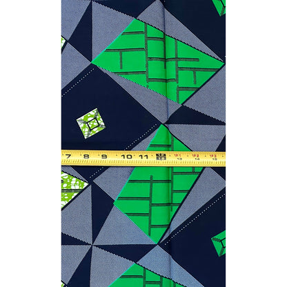 African Print Fabric/ Ankara - Green, Blue 'Foundation Stone', 5/6th YARD